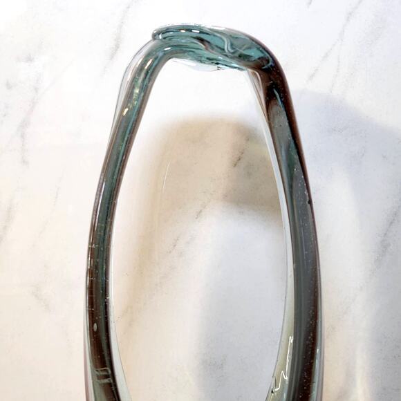 Vintage Hand-Blown Art Glass Basket Vase Swirl Purple Gray Stretched Handle - Picture 9 of 10